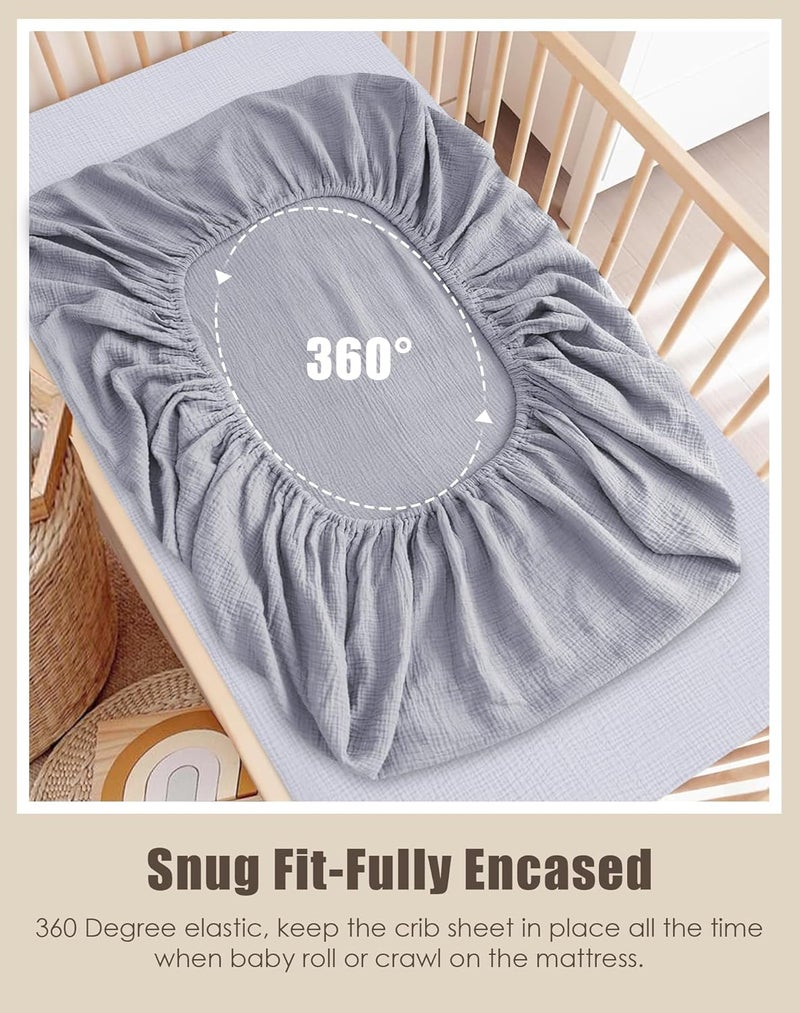 SWEET DOLPHIN 2-Pack Muslin Crib Sheets for Boys & Girls, Ultra Soft Breathable 40S Long-Staple Cotton Fitted Baby Sheets for Standard Crib Mattress 52"x28", Slate and Grey- Nursery Essentials - Image 3